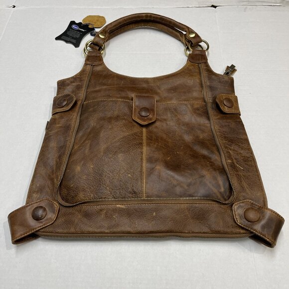 AmeriLeather Judelle Universal Leather Brown Satchel Bag Zipper Expandable - Picture 10 of 12